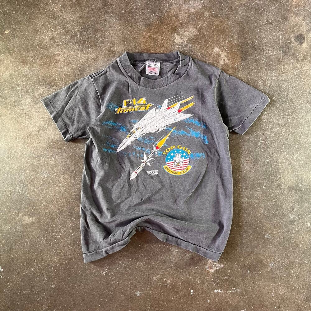 Rare Vintage 1987 single stitch F-14 Tomcat Top Gun Oneita Power-T Kids T-shirt